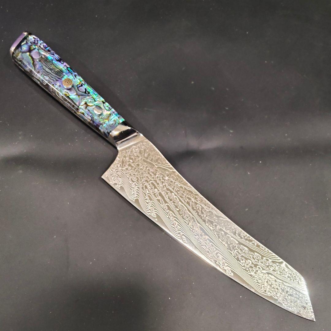 魚捌き 鬼反り 剣型 切付型 牛刀 V金10号 67層ダマスカス 包丁アワビ殻
