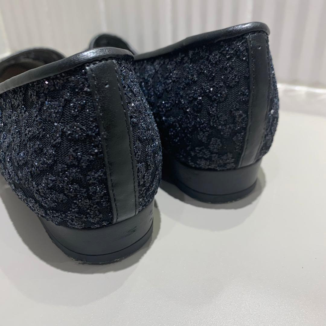 美品✨DIANA グリッター チュール パンプス ブラックラメ 24.5cm