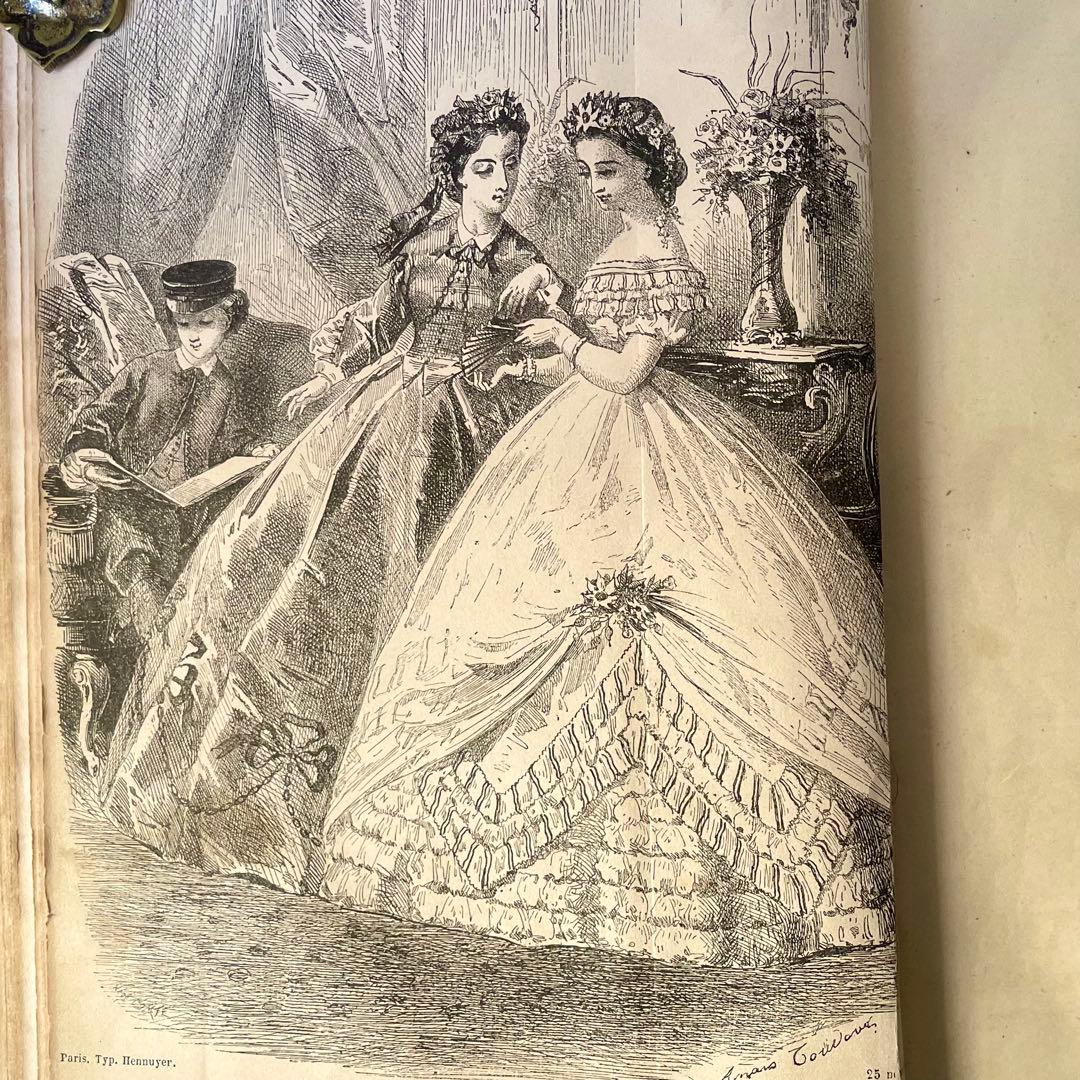 マガジン・デ・ドゥモアゼル1863年 フランスアンティーク 本 古書 彩色