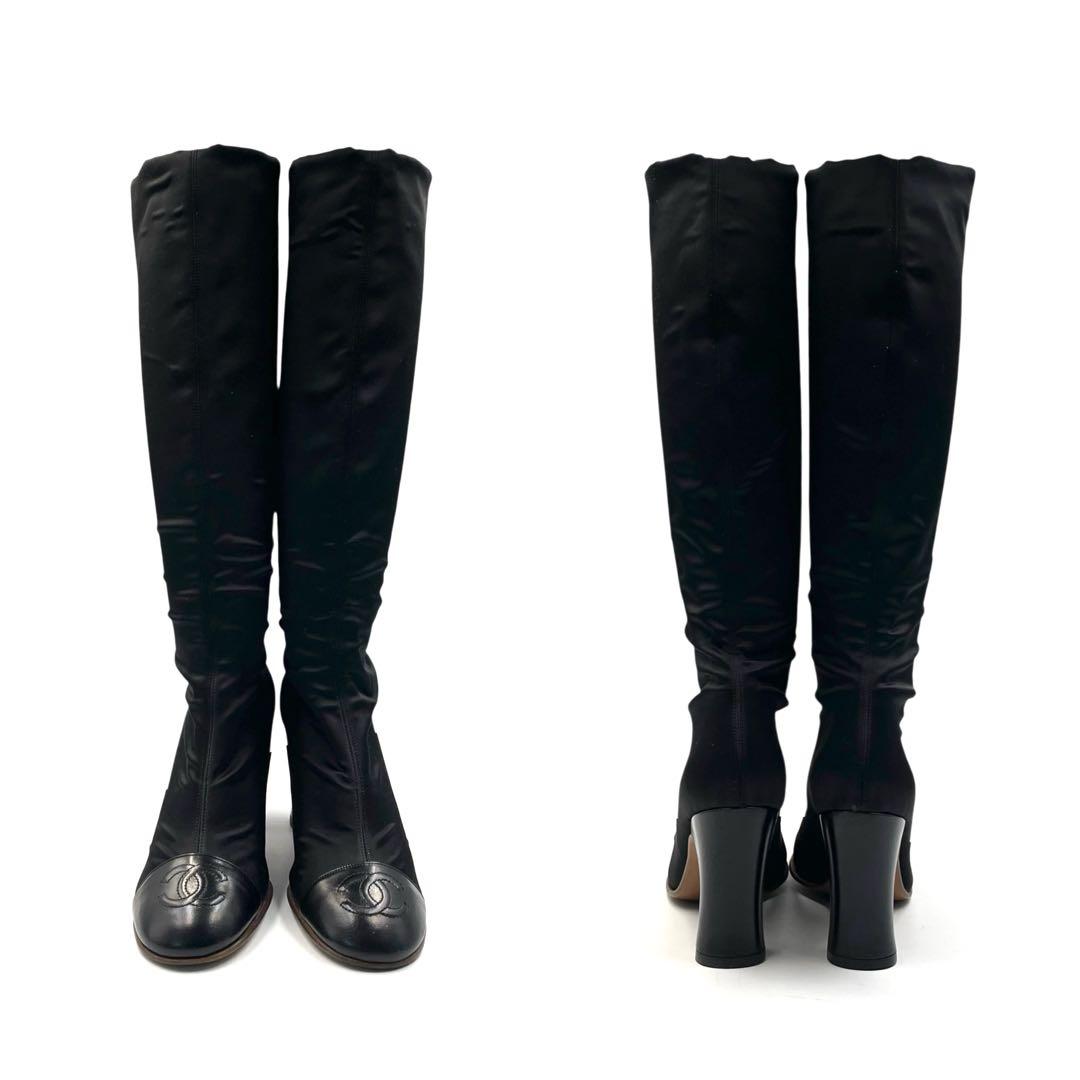 《超美品》シャネル ストレッチ ココマーク ロングブーツ ブラック 黒系 36