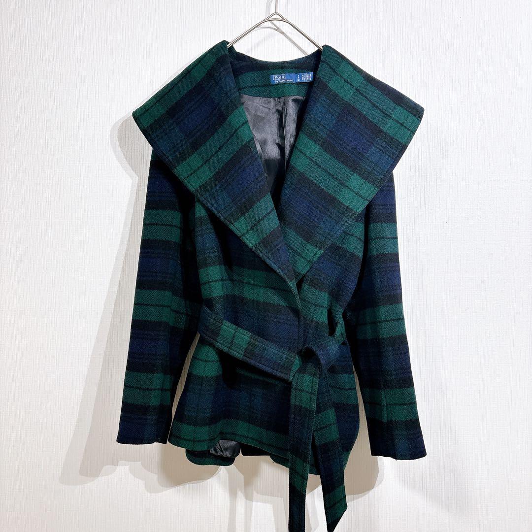 美品◇現行品　ポロラルフローレン　プラッドウールブレンドツイルラップコート POLO RALPH LAUREN（ポロ ラルフ ローレン）の「プラッド ウール