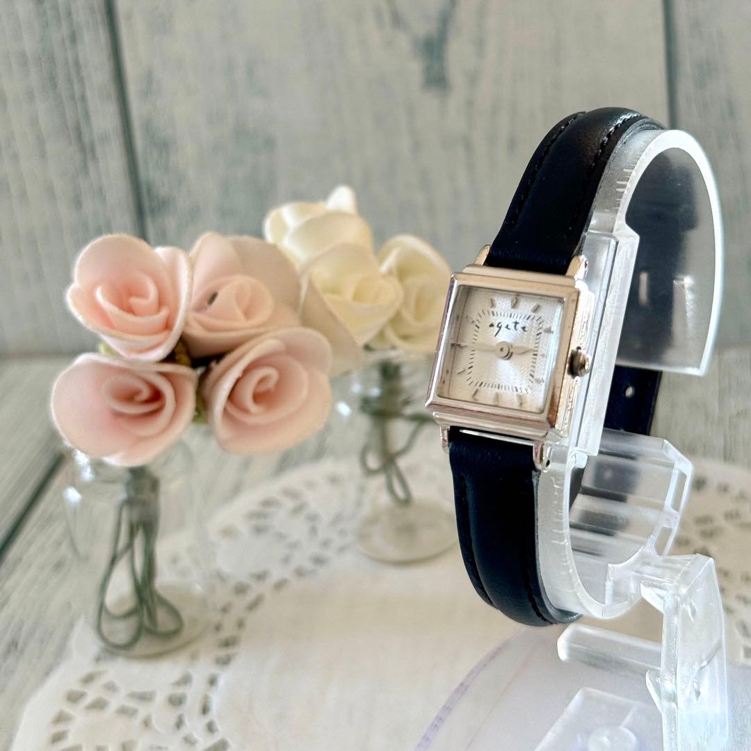 電池交換済】agete アガット 腕時計 スクエア ホワイト調 シルバー