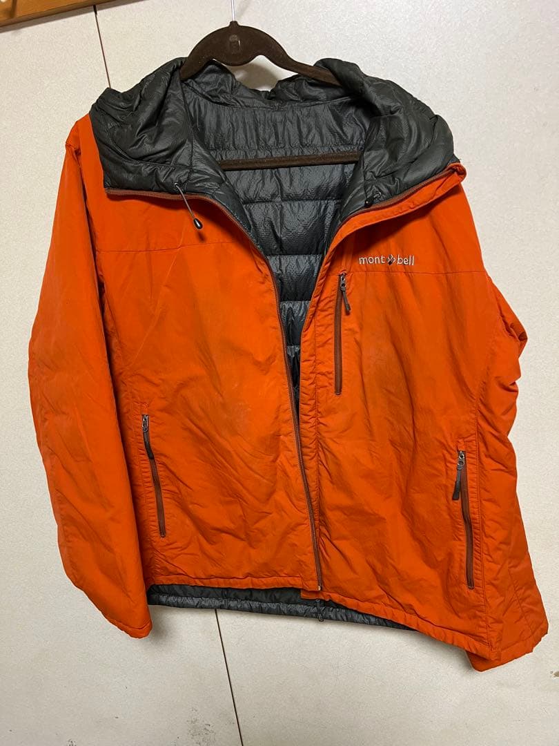 人気モンベル725FP コロラドパーカ メンズLリバーシブルダウンオレンジ