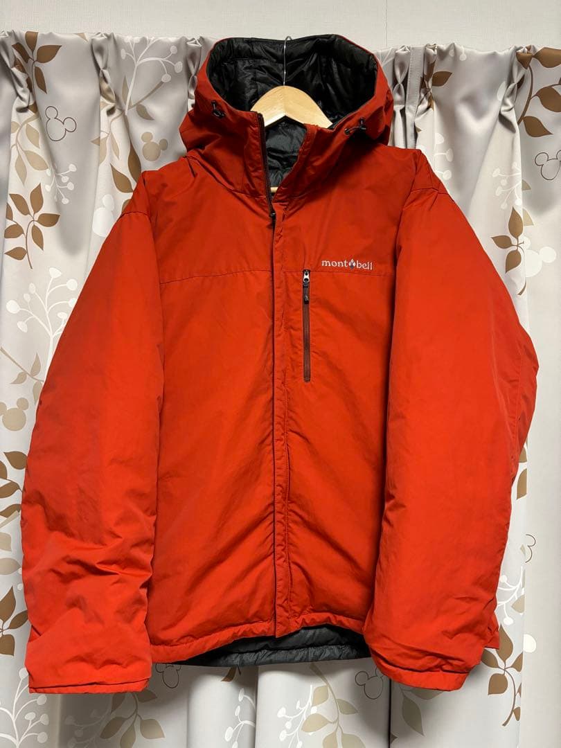 人気モンベル725FP コロラドパーカ メンズLリバーシブルダウンオレンジ