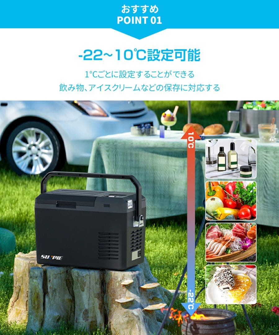 車載冷蔵庫 9L -20℃～10℃ 45W12V/24V/内蔵バッテリー別売り