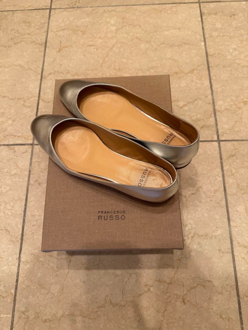 人気色❤︎FRANCESCO RUSSO シルバー フラットシューズ　37サイズ FRANCESCO RUSSO/フランチェスコ ルッソ】 MESH バレエシューズ