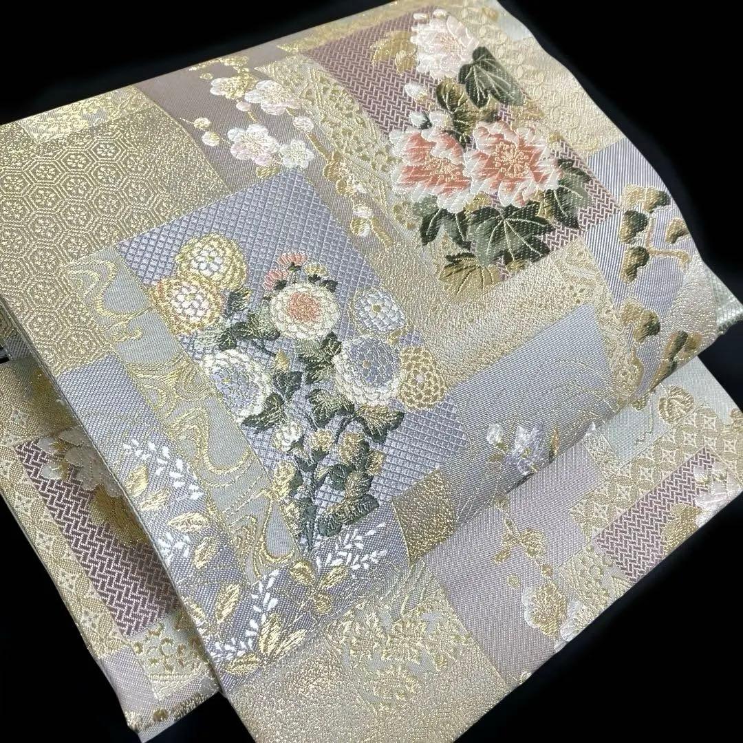 袋帯 ワンタッチ作り帯 マジックテープ 二重太鼓 付け帯【重ね色紙紋様