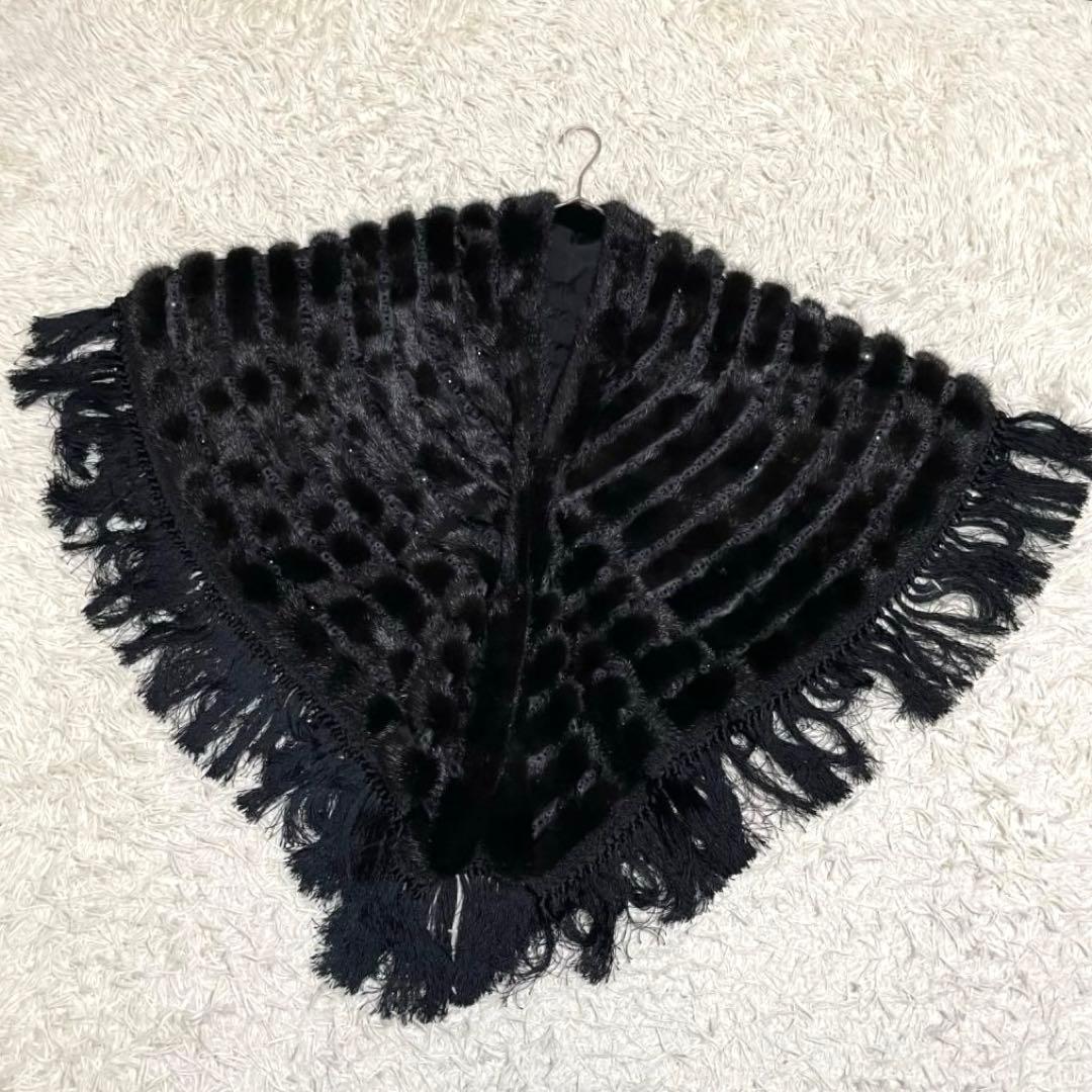 14371✨サガミンク 金サガ ポンチョ ケープコート フリンジ ビジュー カシミヤ ケープ レディース[品番：SNKC0001137]｜sankyo shokai