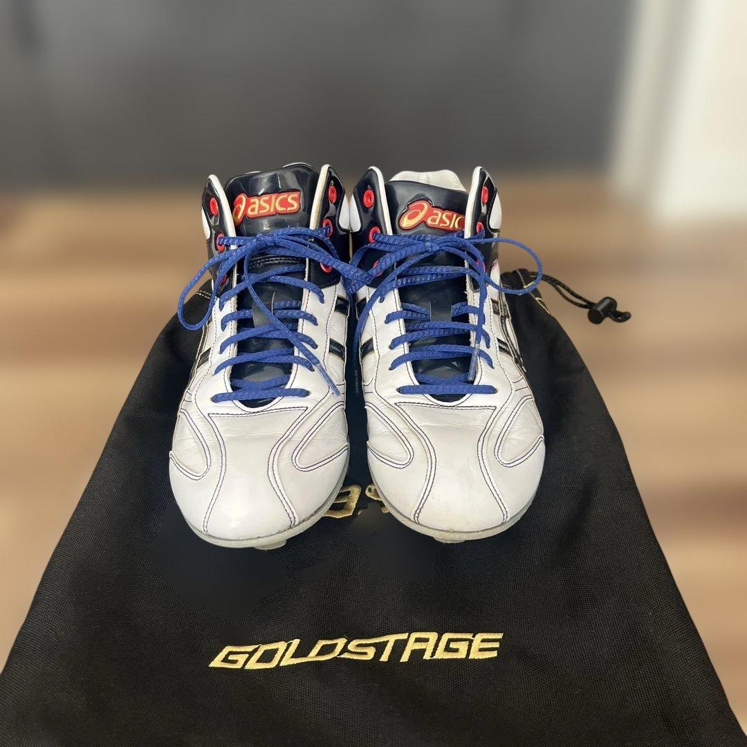 ASICS GOLDSTAGE スパイク ホワイト/ネイビー/レッド ASICS（アシックス） 【サイズ交換送料無料】ホワイト×ネイビー 野球