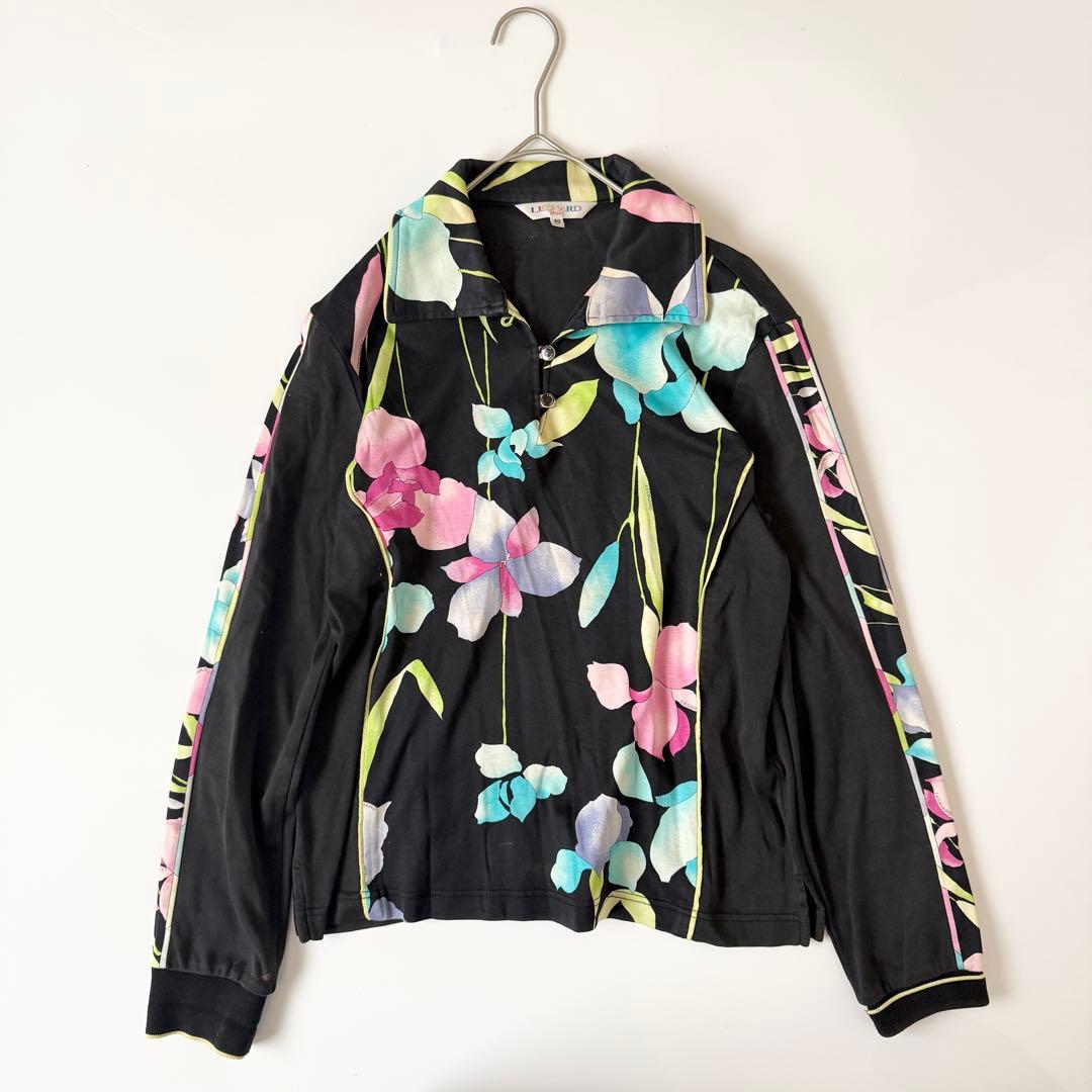 レオナールスポーツ 長袖カットソー シャツ フラワー ブラック サイズ