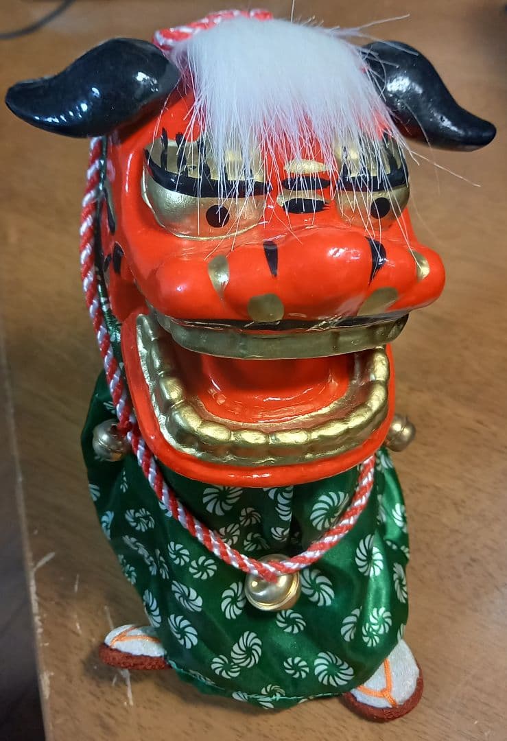 中古正月玩具　ダンシング獅子舞 正月 装飾 とりよせ品 ※踊る獅子舞M レッド 獅子舞 獅子頭 人形