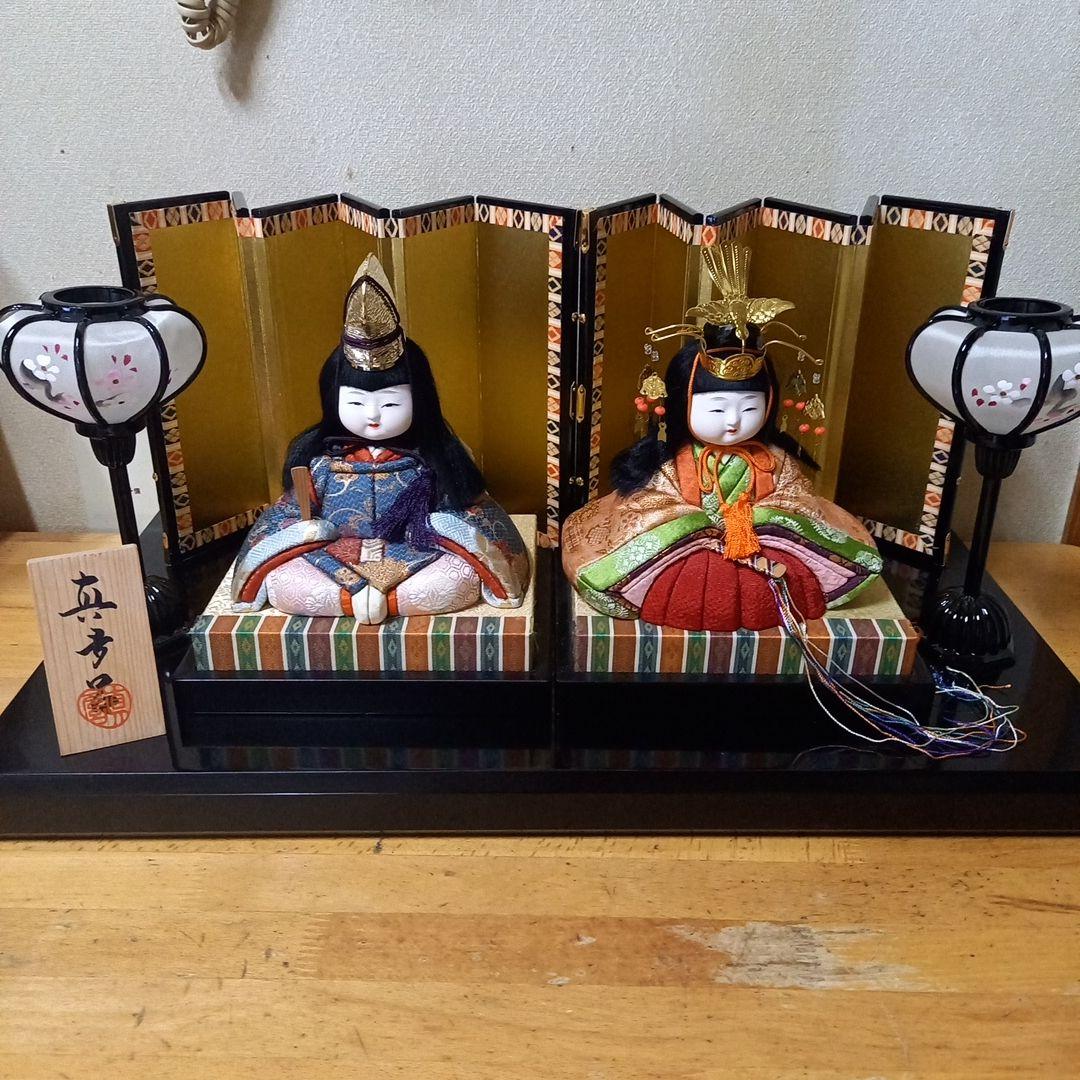 お雛様 真多呂人形 早春雛 木目込み 伝統的工芸品 三世・金林真多呂作 白妙雛 正絹西陣織 屏風箔押金彩