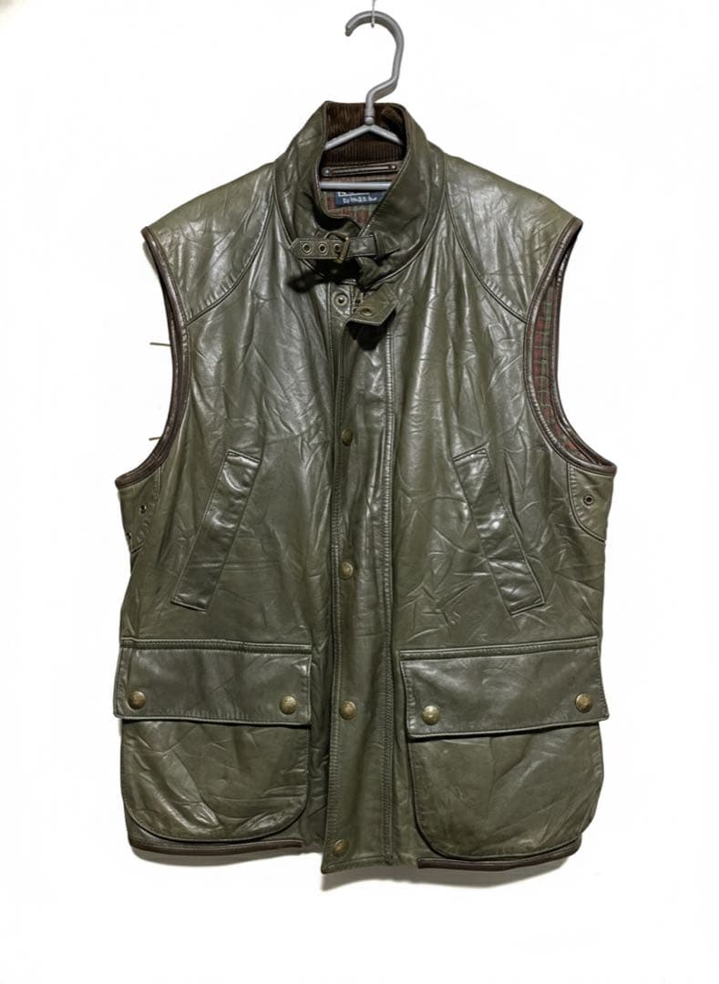 ラルフローレン　ラムレザーベスト 羊革 タータンチェック裏地 ヴィンテージ 90s VTG/USED ポロラルフローレン ウール オンブレチェック ベスト