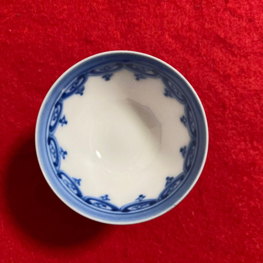 長崎 平戸三川内焼 平戸松山作 染付唐子絵図猪口 7客セット（1客破損