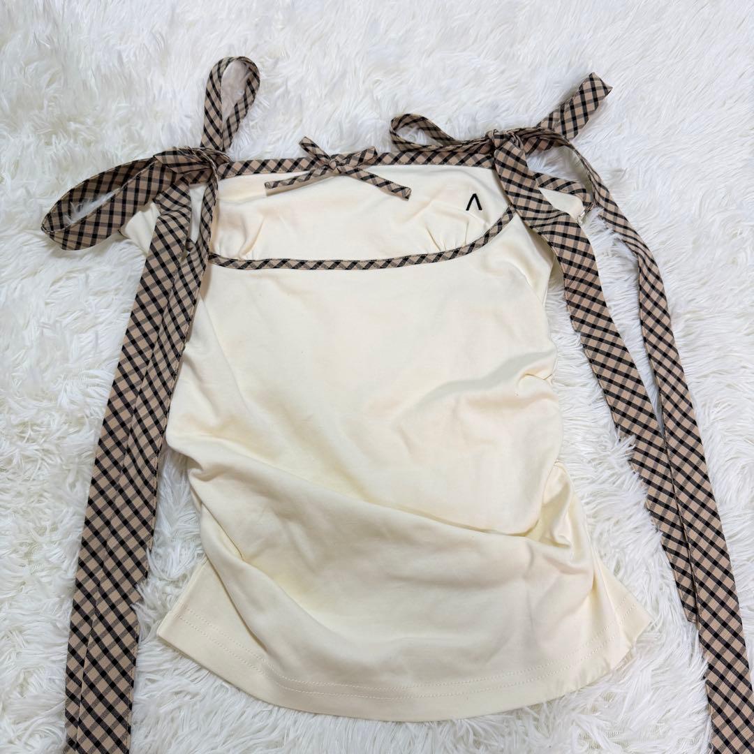 美品 Andmary Alice check ribbon tops - メルカリ