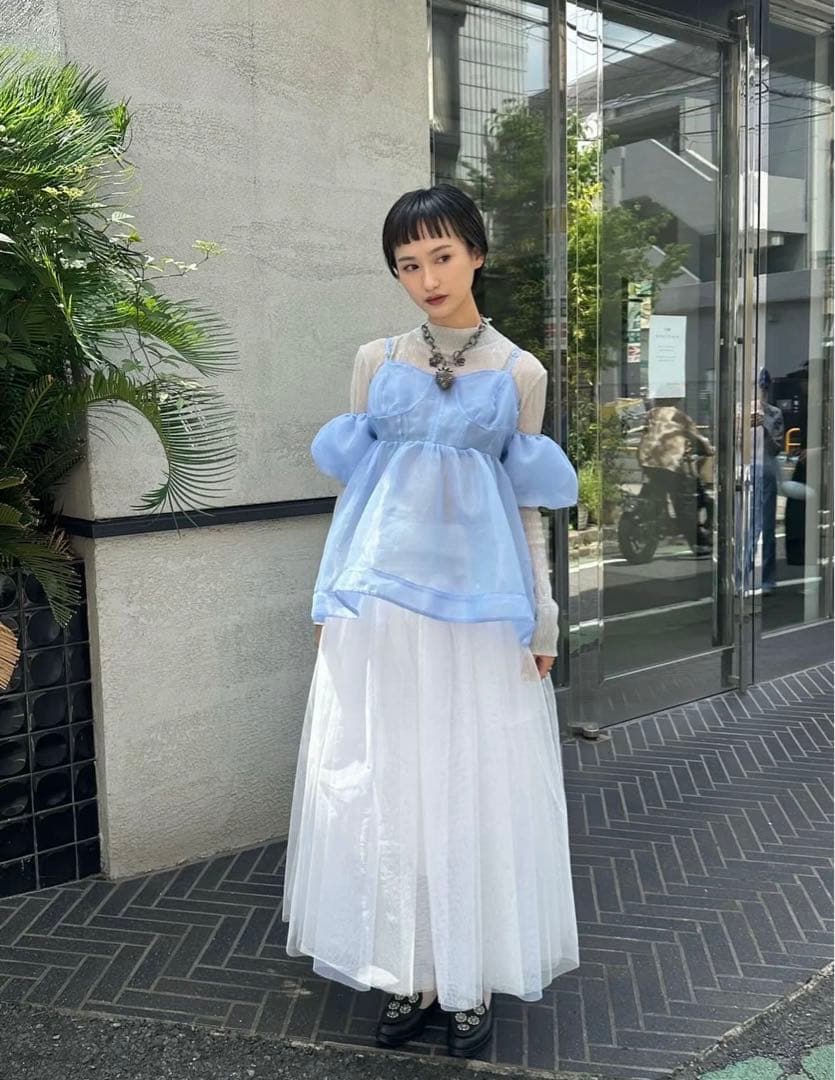 poppy あさぎーにょ オーガンジーオフショルダーキャミチュニック