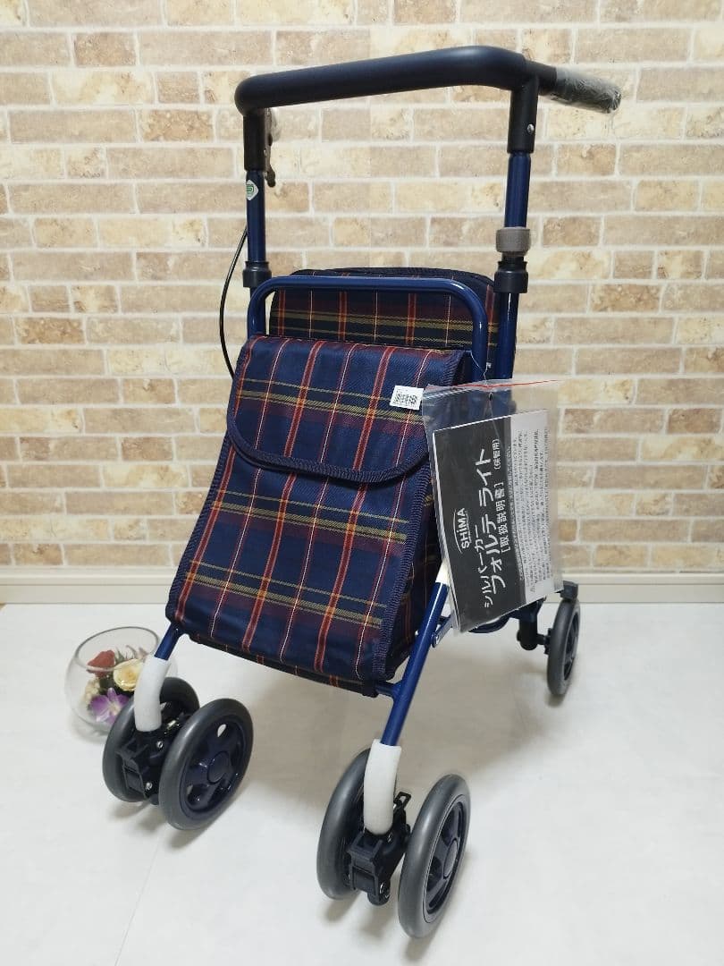 ✨️値引き可能✨️フォルテライト　紺チェック　島製作所　新品シルバーカー 島製作所 フォルテライト [シルバーカー シニア 高齢 敬老 歩行補助