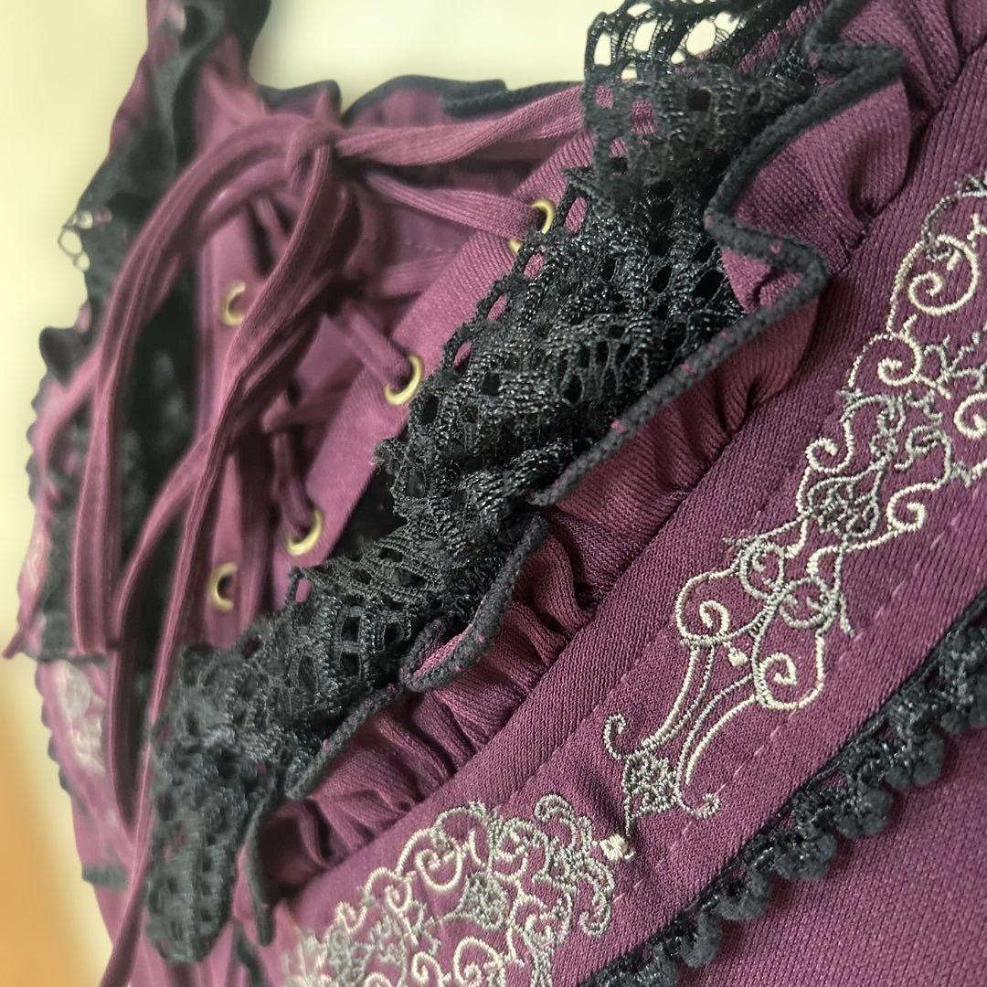 OZZ ONESTE パープル レースアップひざ丈ワンピース［商品番号3