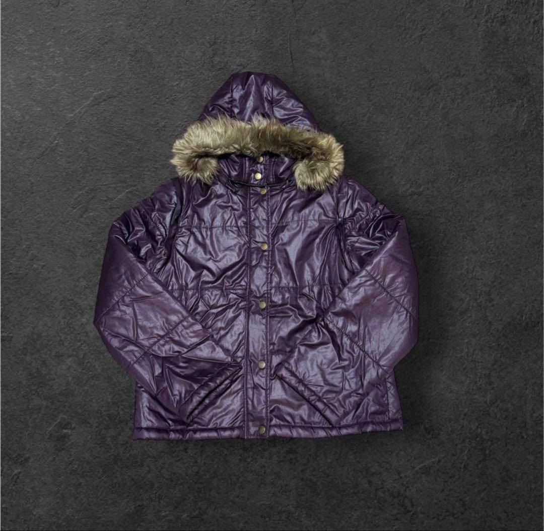 y2kファーダウンジャケットパープル平成お兄系光沢短丈グランジarch