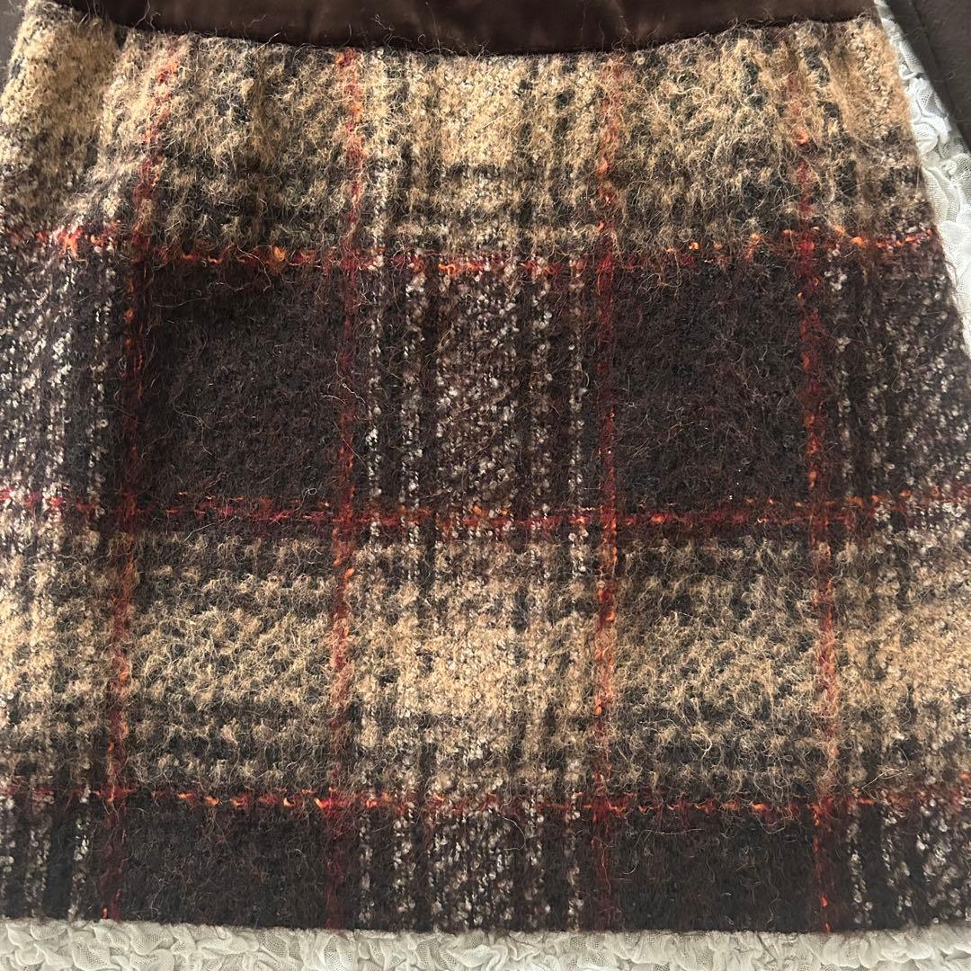 エムズグレイシー ドッキングワンピース L チェック柄 ベロア ブラウン