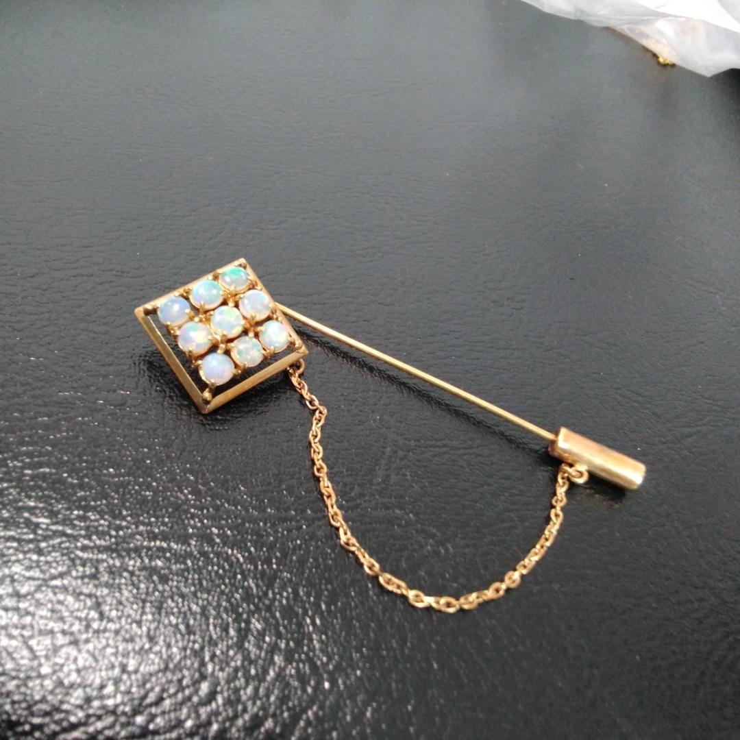 オパール K18 ラペルピン ブローチ スクエア 刻印あり