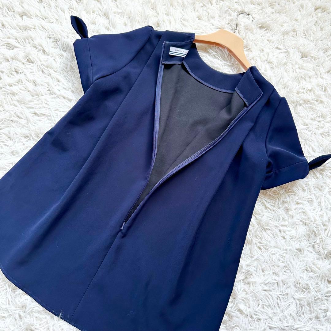 着用1回】ボーダーズアットバルコニー リボンツイルブラウス ネイビー