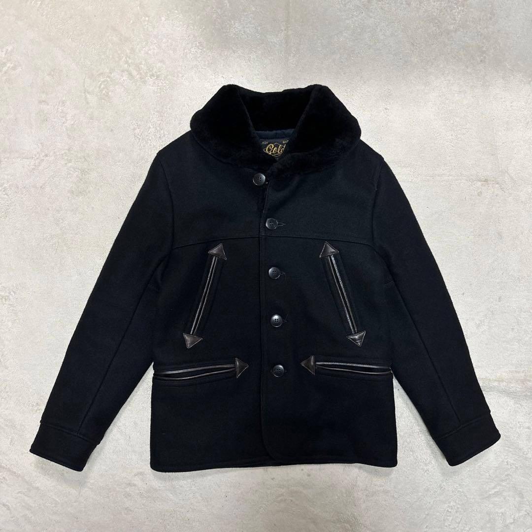 東洋 GOLD ウールJKT 38 黒 ボアジャケット　馬革 東洋エンタープライズ GOLD ゴールド WOOL MELTON SPORTS JACKET
