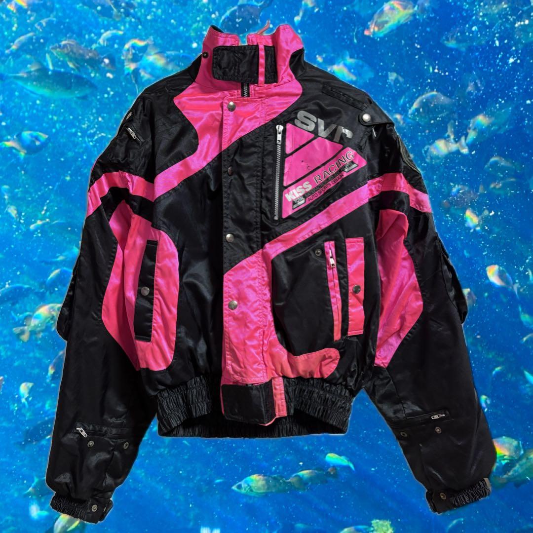 SVR KISS RACING ジャケット ブラック ピンク Vintage 90s Kiss Racing Team Jacket Motorcycle Zipper Sweater Pink