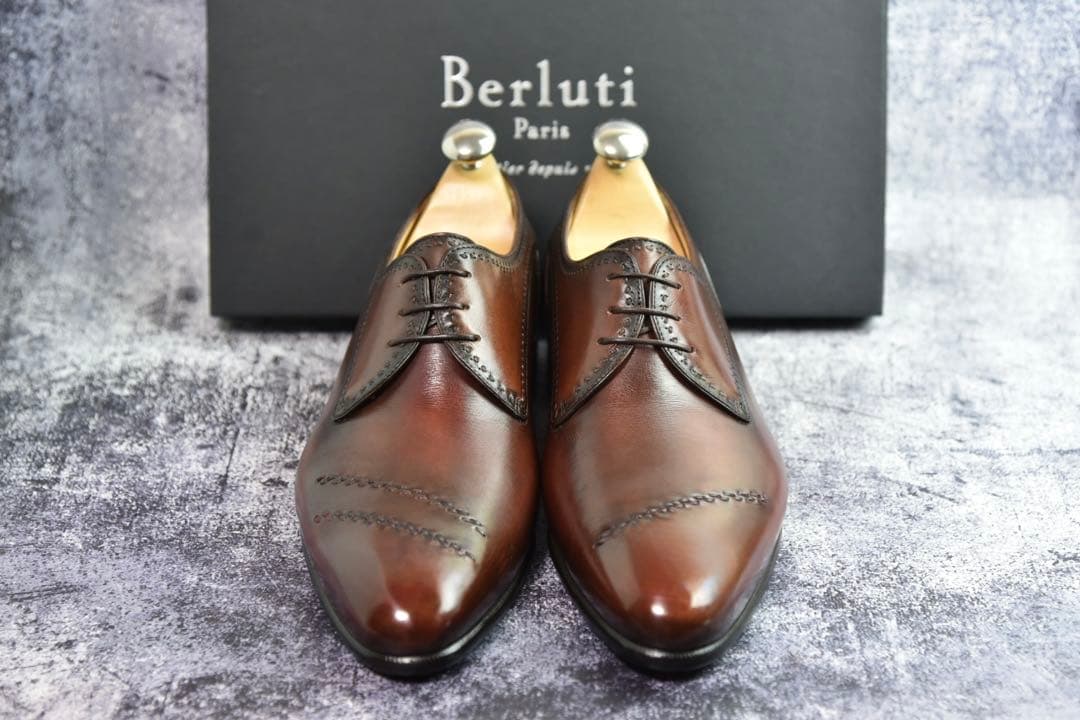 純正ツリー付　ベルルッティ　パティーヌ　ダービー　ガレ　サイズ8　ダークブラウン 幻の名作 ベルルッティ インディオ パティーヌレザーダービーシューズ