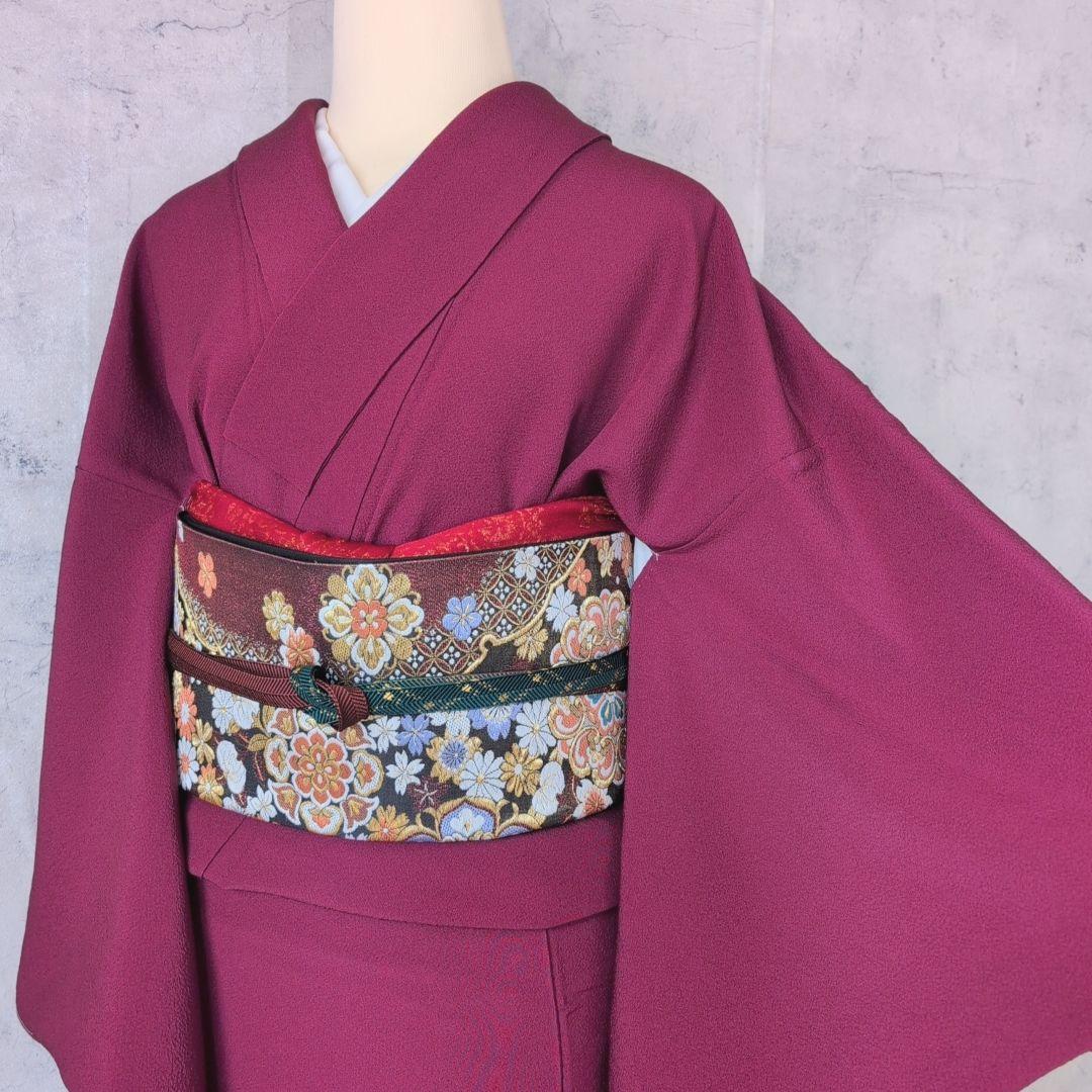 色無地 着物 フルセット 正絹 マゼンタ 赤紫 しつけ糸 O10 - メルカリ