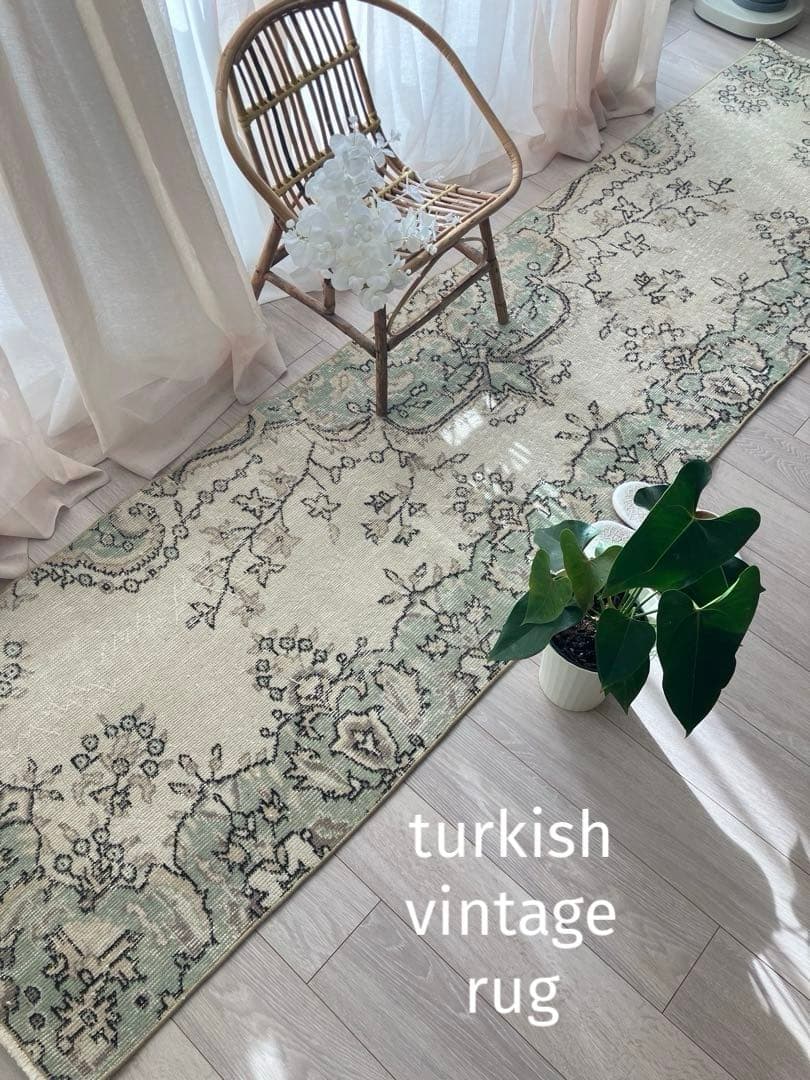 超ロング71×283 ペパーミント ベージュ ランナー トルコヴィンテージ