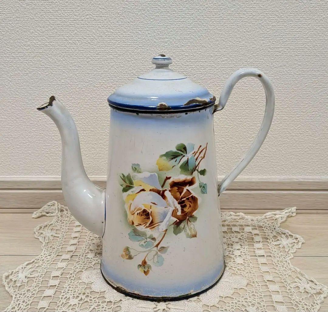 フランス アンティーク JAPY ホーロー ポット 薔薇 シャビー ブロカント フランス アンティーク JAPY ホーロー ポット 薔薇 シャビー