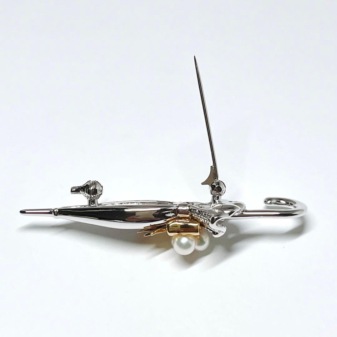 極美品✨MIKIMOTOミキモト アコヤパール ピンブローチ 傘 アンブレラ