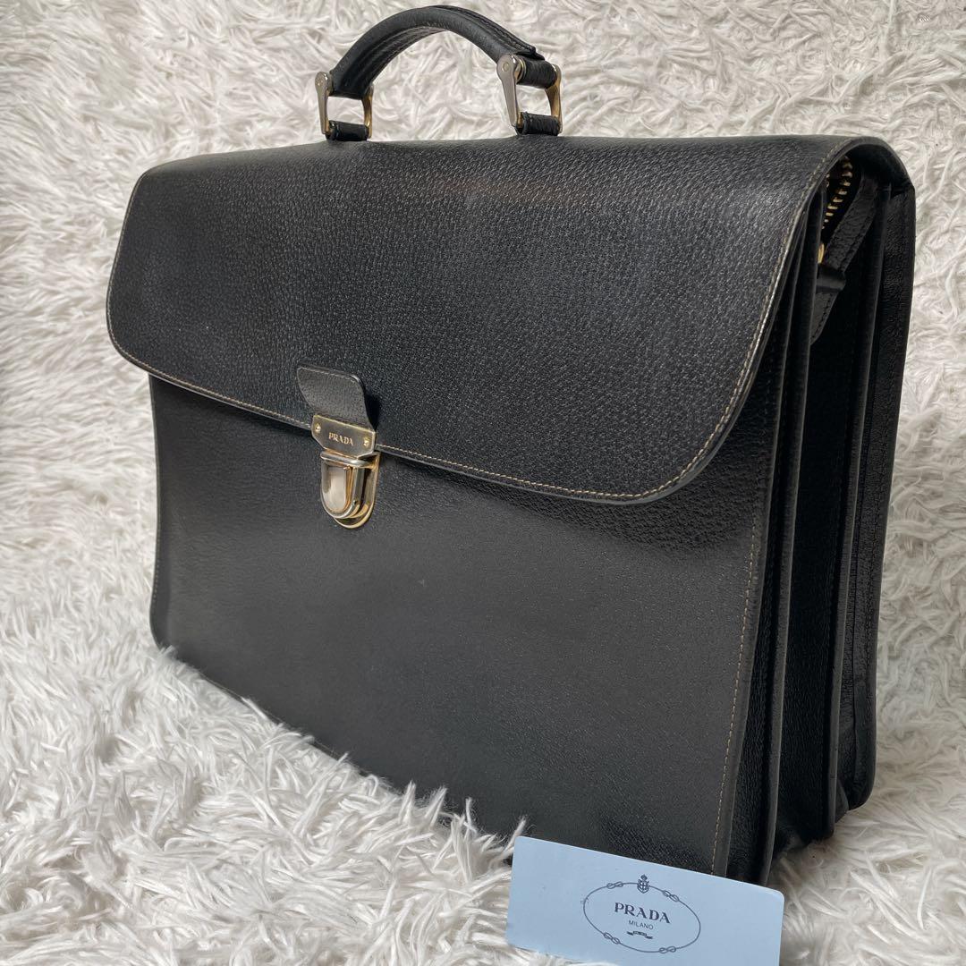 PRADA プラダ　ビジネスバッグ　レザー　ブラック　黒　本革　シボ革 PRADA（プラダ） ビジネスバッグ ブリーフケース 書類かばん 通勤