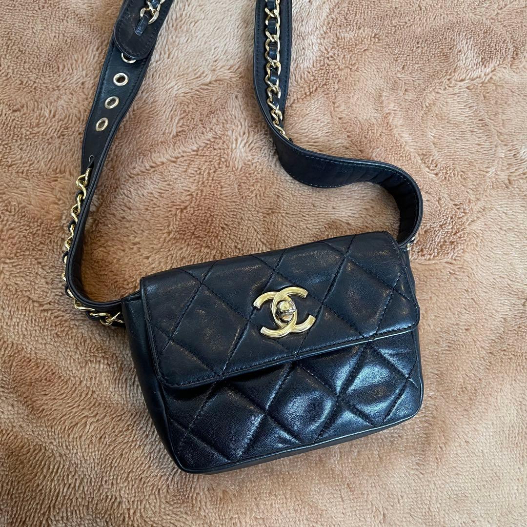 シャネル　マトラッセ　ターンロック　ウエストバッグ　ブラック CHANEL シャネル マトラッセ チェーンショルダーバッグ ターンロック