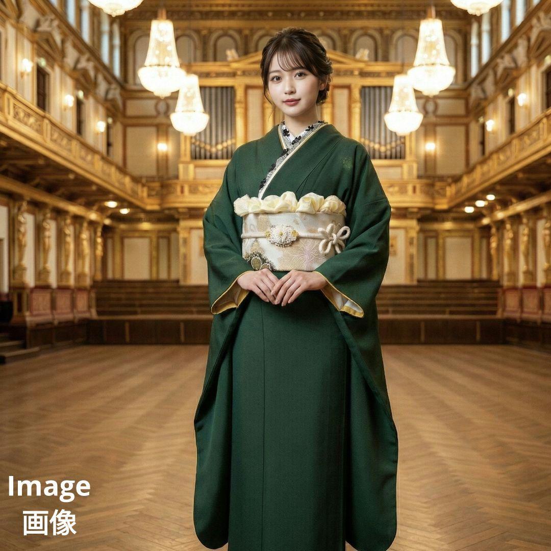 454【最終価格】無地モスグリーン【山本寛斎正絹振袖8点フルセット