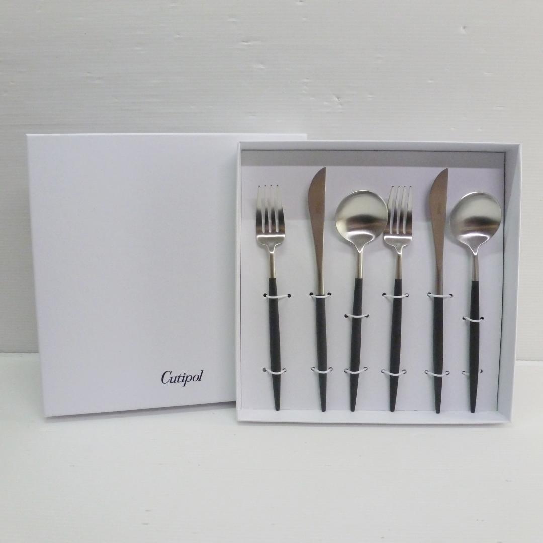 Cutipol クチポール GOA シルバー×ブラック ディナー 6本セット ② クチポール カトラリー GOAギフトセット ディナー6本 ブラックシルバー