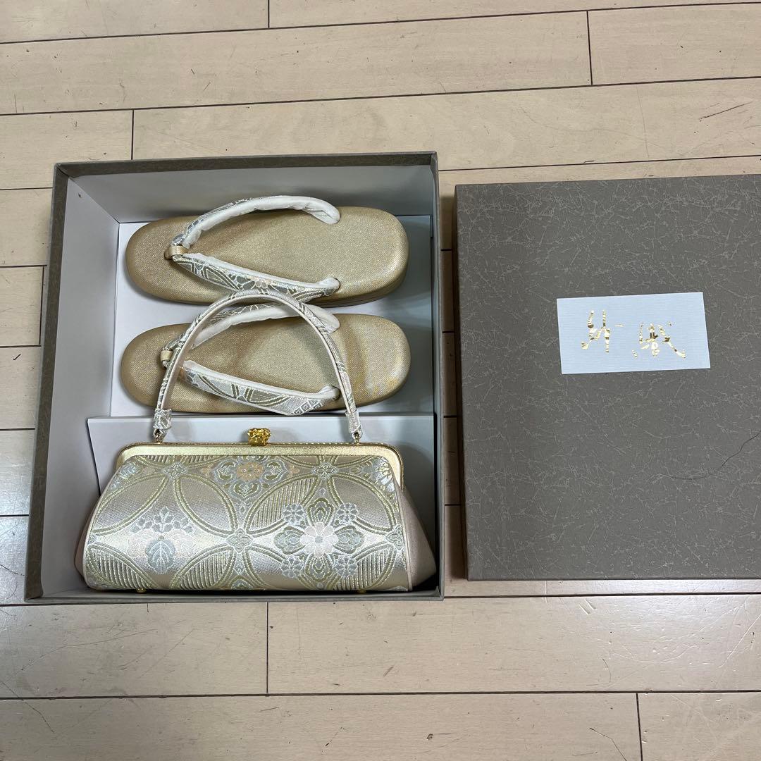 ゴールド刺繍和装用バッグと草履セット 草履バッグ セット 佐賀錦 銀 シルバー 金 ゴールド フリーサイズ 日本