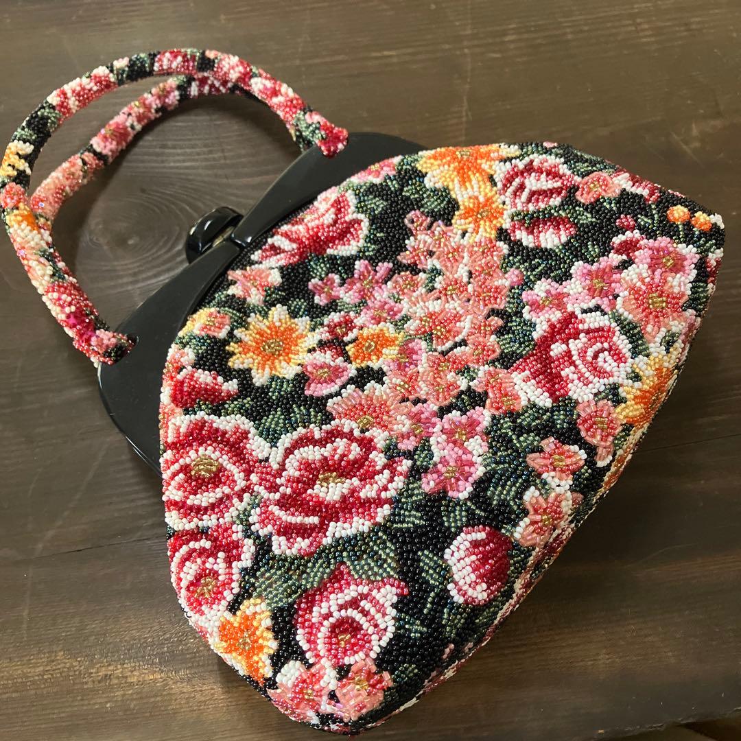 和装 総ビーズバッグ はしもと 刺繍 昭和レトロ 着物 希少！はしもと ビーズバッグ 🔴 昭和レトロ 豪華🔷 ビーズ