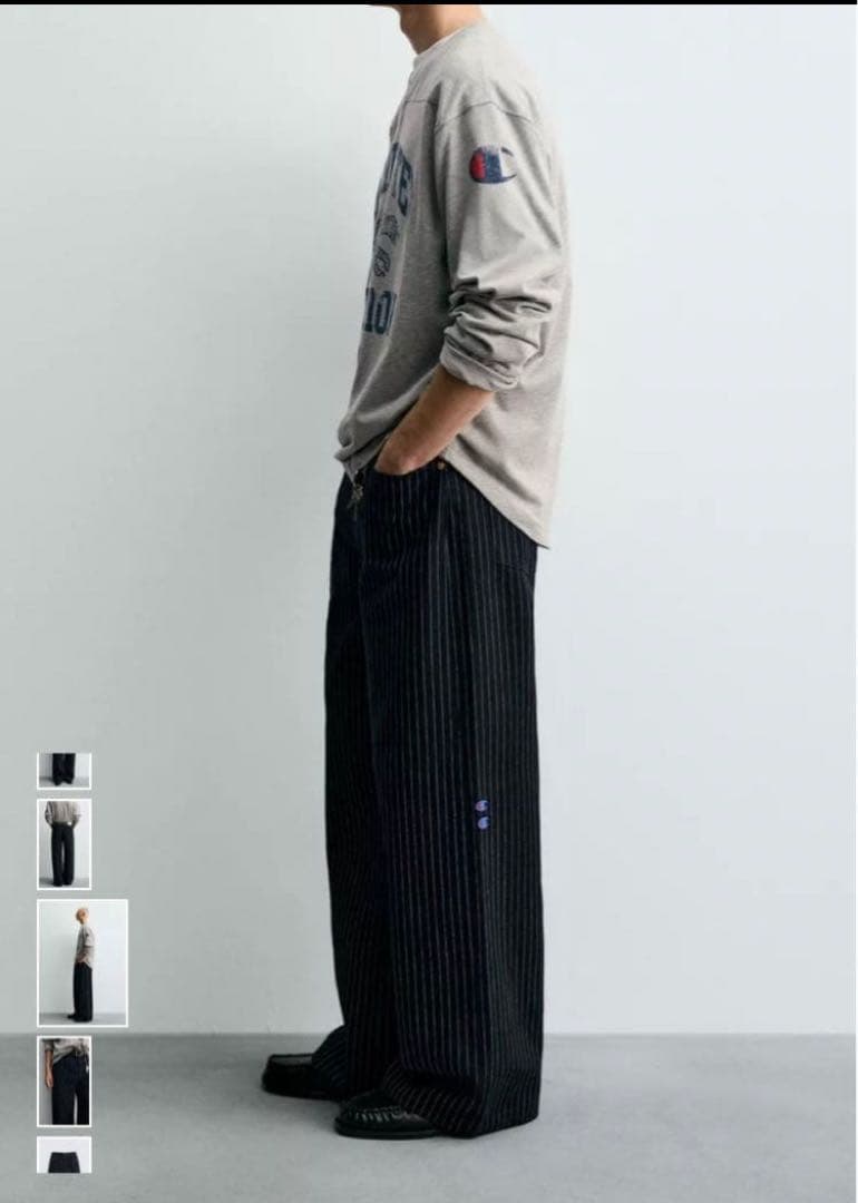 新品】Champion×ZARA ストライプバギーフィットジーンズ42 - メルカリ