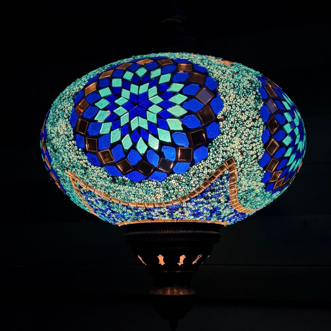 トルコランプ　ペンダントライト トルコランプ モザイクランプ 直径30cm 全高98cm ボール型 大型