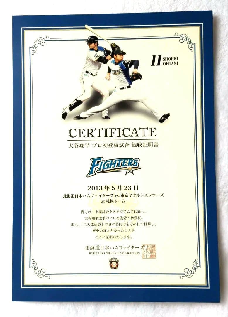 ◼️レア! 北海道日本ハムファイターズ 大谷翔平 プロ初登板 観戦証明