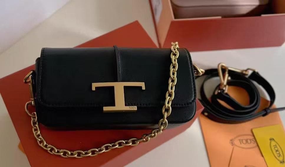 TOD'S ブラックレザー ショルダーバッグ レンタル] レディース トッズ レザー ショルダーバッグ ブラック