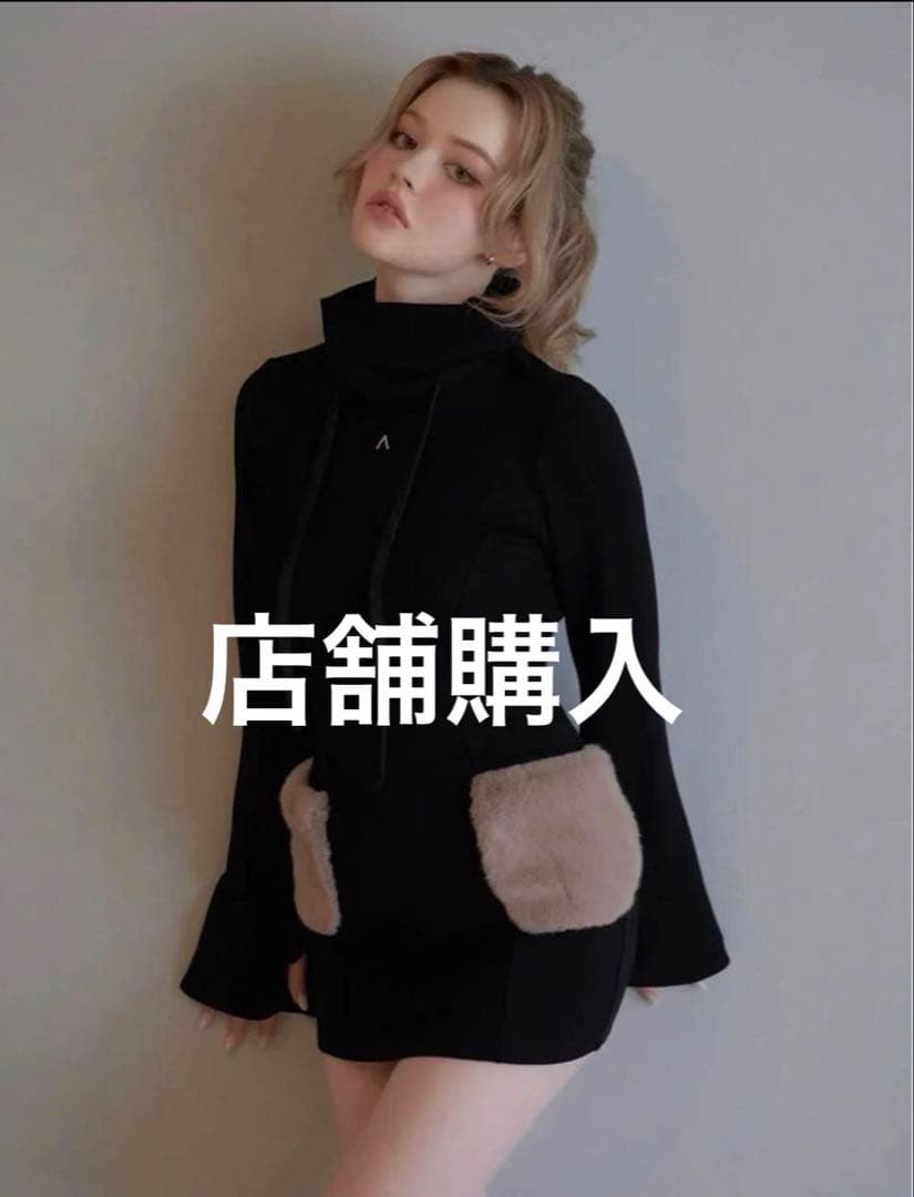 andmary Fur pocket mini dress black - メルカリ