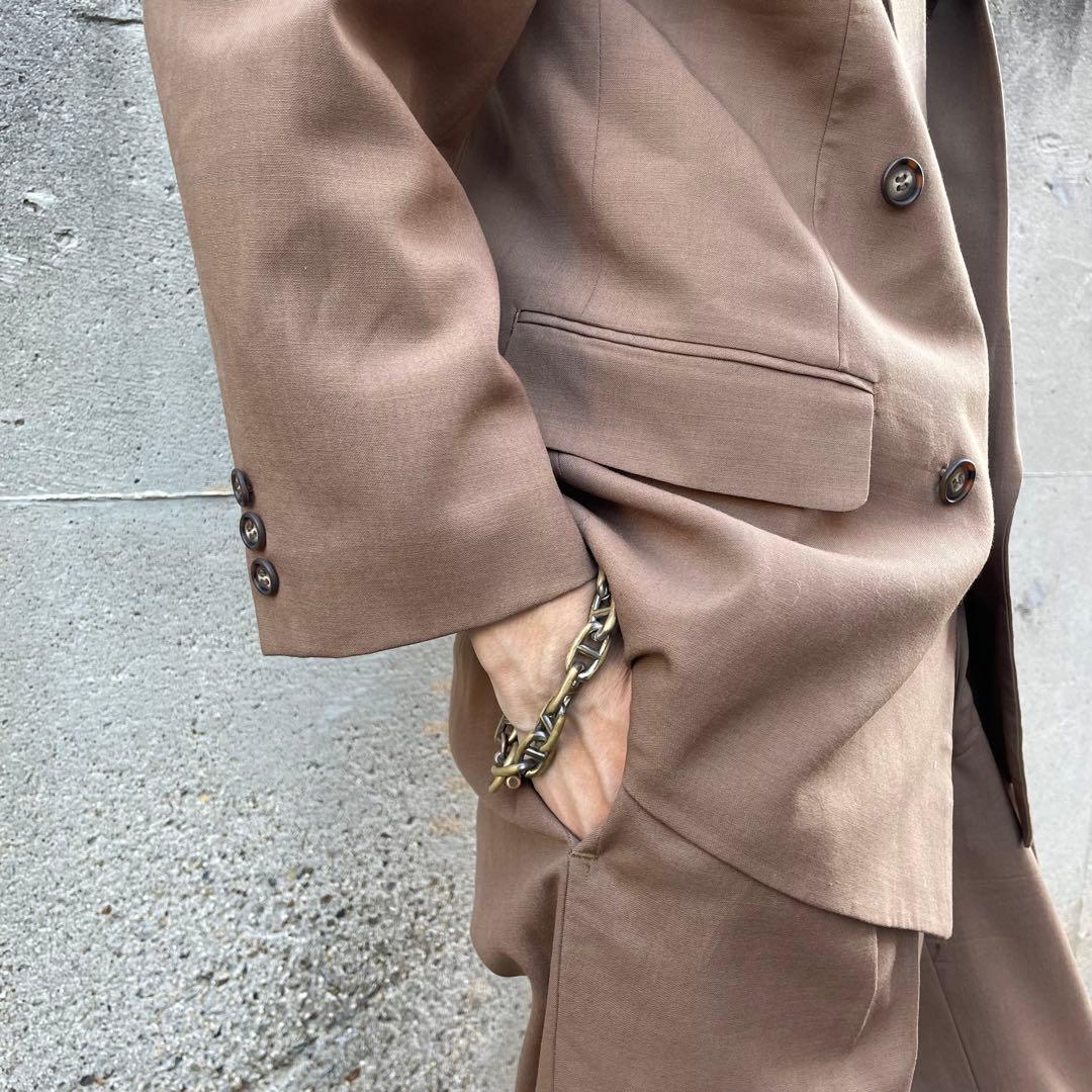 90'sキャメル ウール ダブルスーツ セットアップ レトロ 菅田将暉