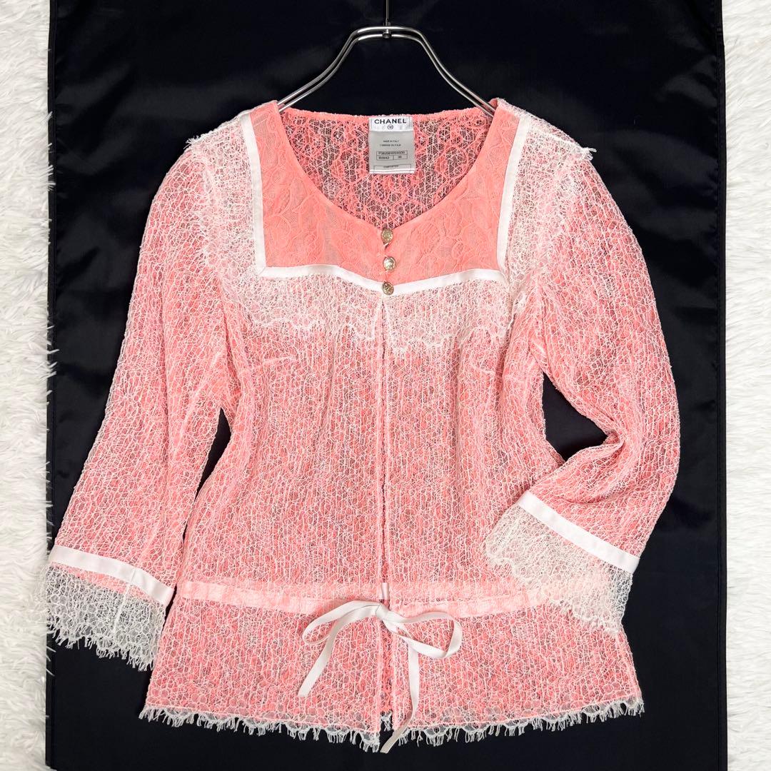 ココボタン✨ CHANEL シャネル 総レースシアーシャツブラウス リボン