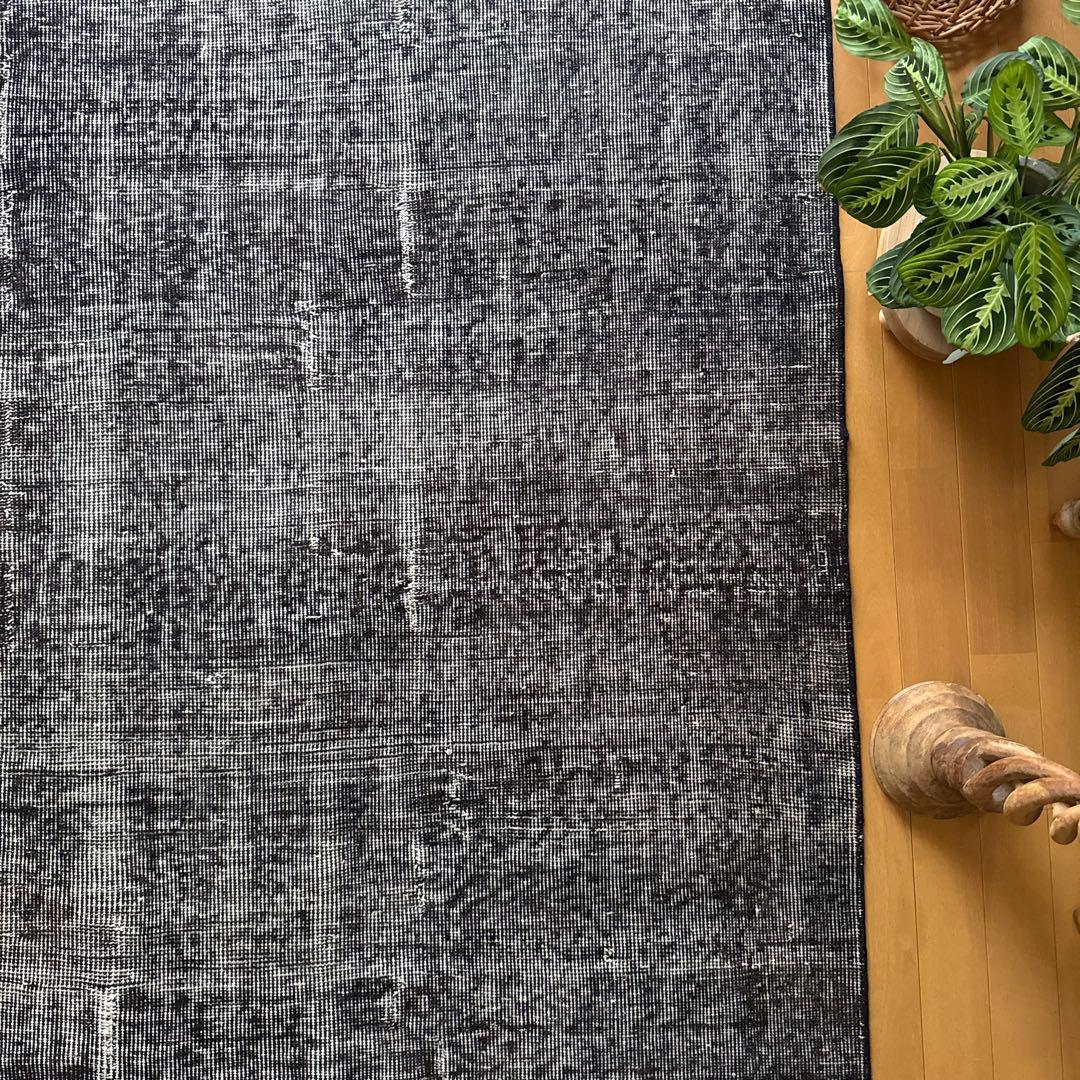 112×192 貴重ブラックオーバーダイ 擦れシャビー トルコヴィンテージラグ