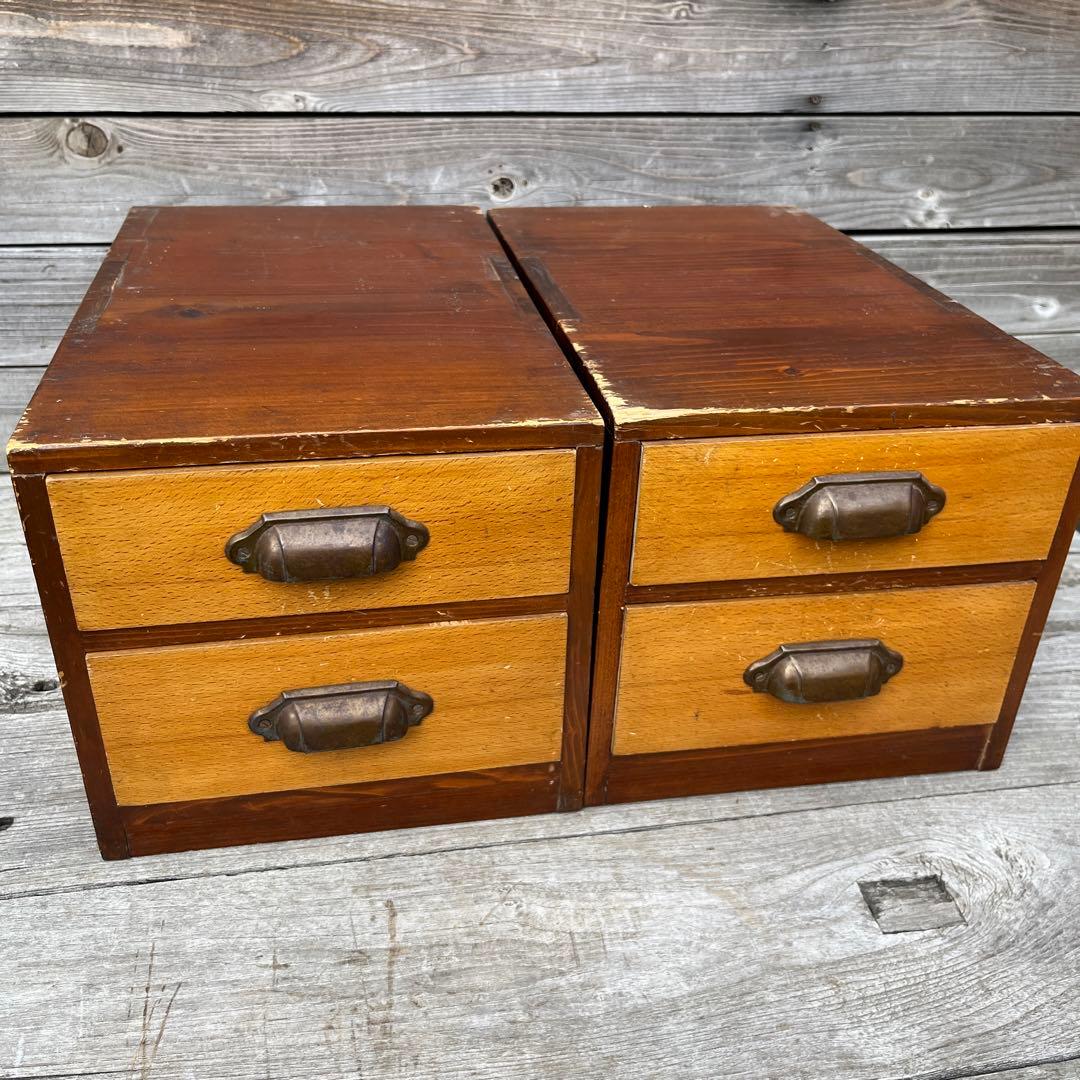 ヴィンテージ引き出し棚2個セット チェスト ラック ヴィンテージ風 オープンラック 引き出し収納 扉収納