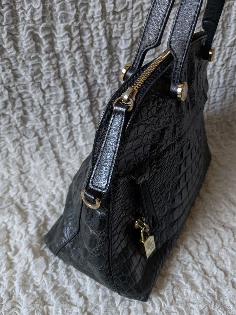 FURLA フルラ○パイパー ハンドバッグ 2way レザー クロコ型 黒○美品