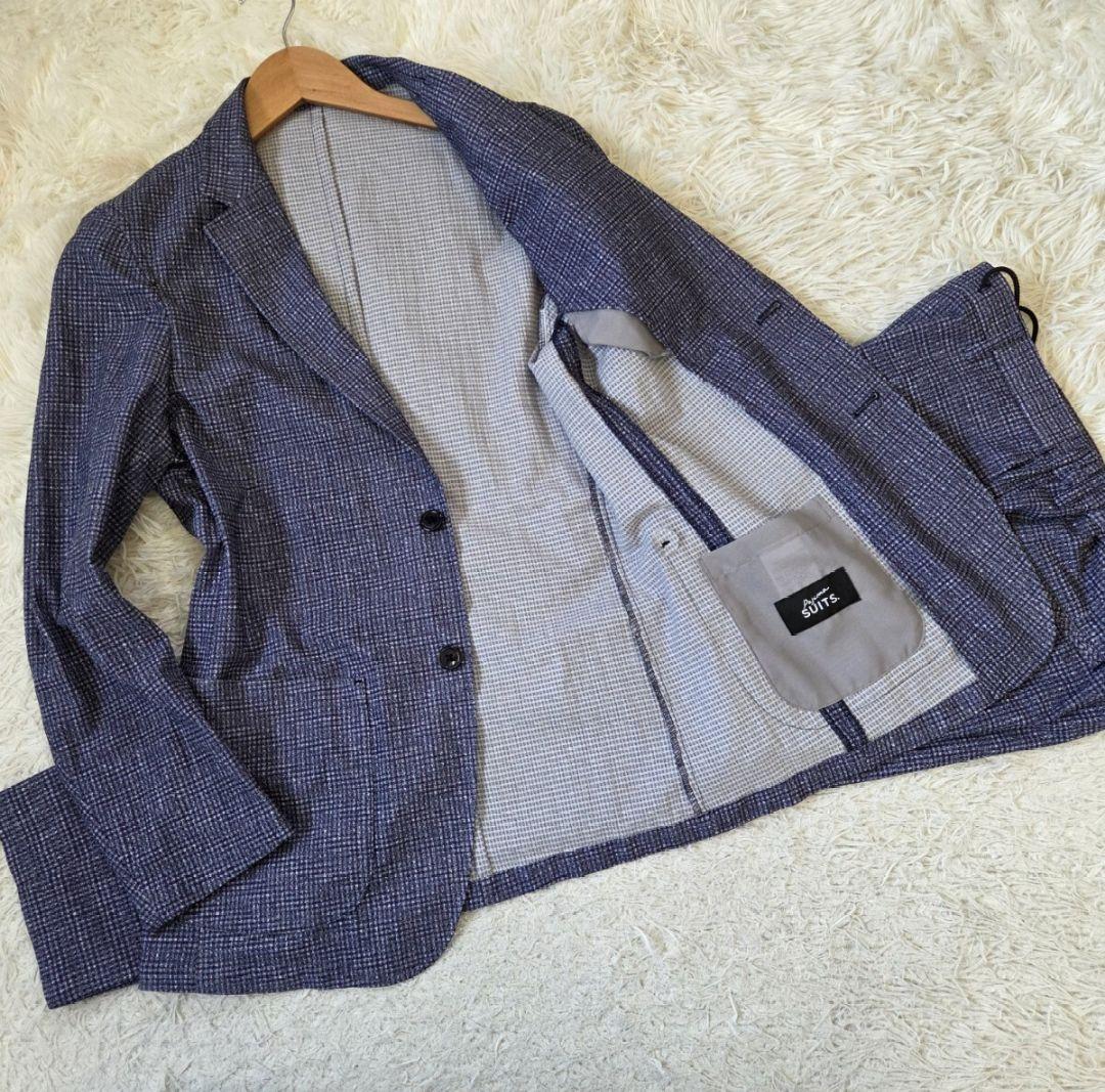 パジャマスーツAOKI シアサッカー ストレッチ セットアップネイビー パジャマスーツ】紺無地ジャージージャケット セットアップ着用可